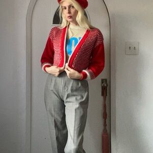 Gitano Vintage 80s Red Silver Accent Women's Cropped Cardigan Sweater Sm